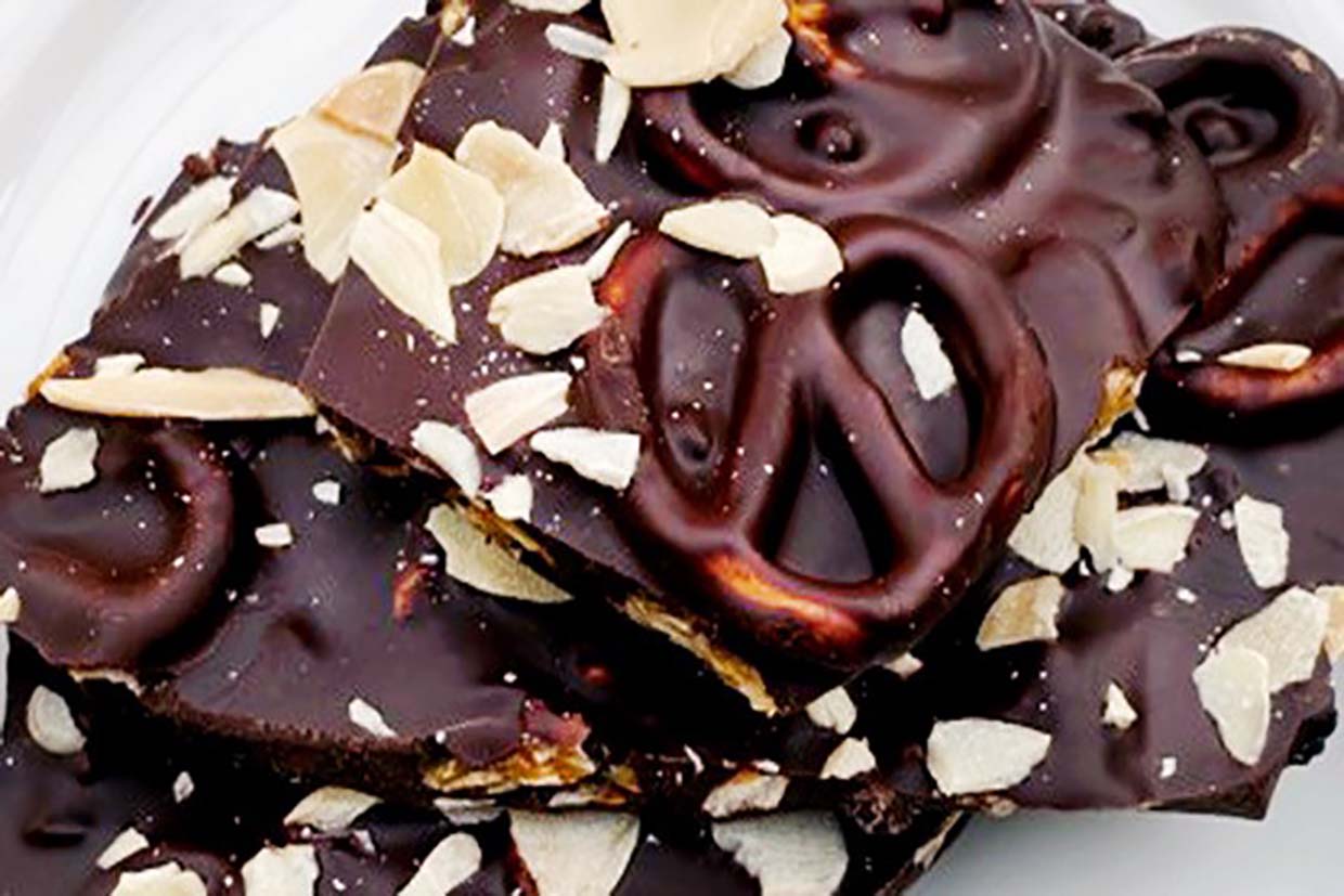 RECIPE: Dark Chocolate Bark with Pretzels and Candied Slivered Almond ...