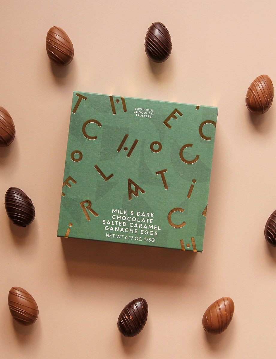 Milk & Dark Chocolate Salted Caramel Water Ganache Easter Eggs 175g